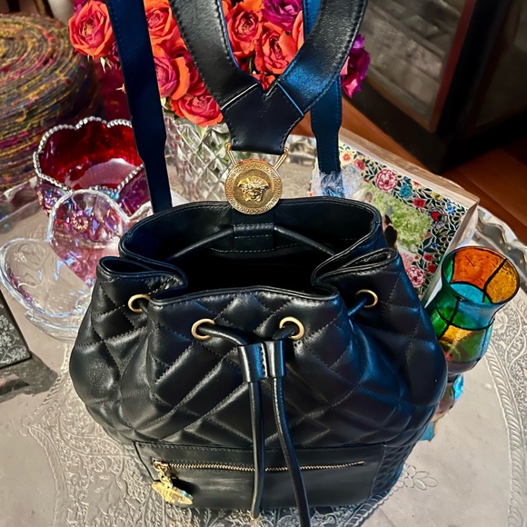 Versace Black Quilted Medusa Backpack/Bag with Gold hardware - Picture 3 of 11